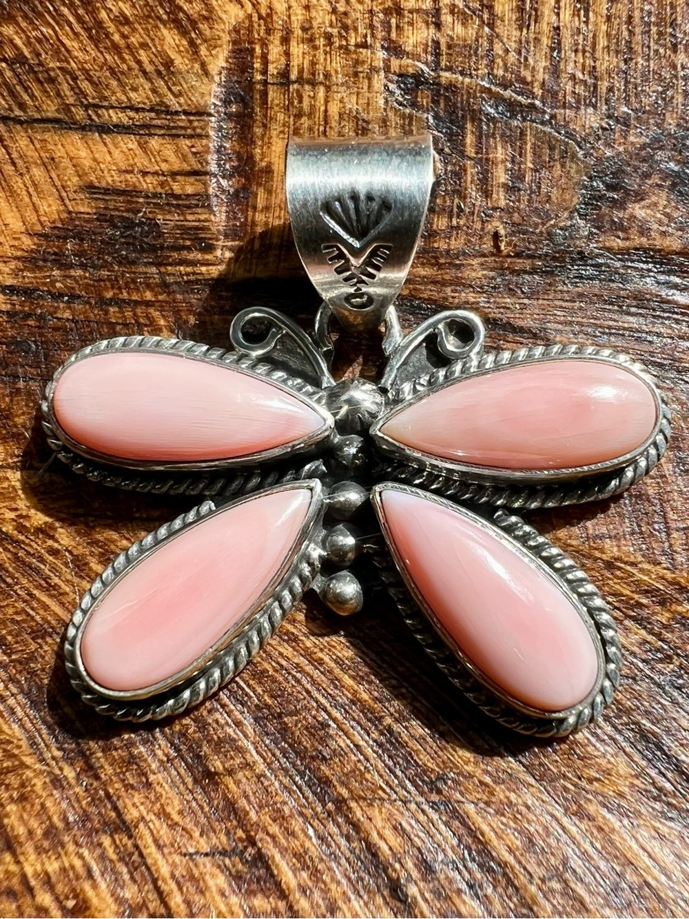 925 Sterling Silver Pink Conch Butterfly Pendant | Southwestern
